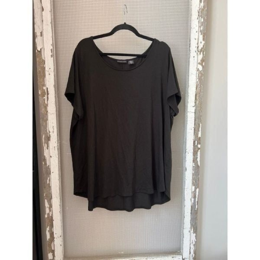TAHARI Black ROUND NECK Short Sleeve Shirttail HemTop Shirt Size 3XL